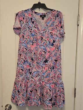 2/$20 AGB Paisley V-Neck Dress in Pink & Blue, Medium